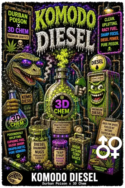 Komodo Diesel Cannabis Seeds - Durban Poison x 3D Chem - Seedlys USA